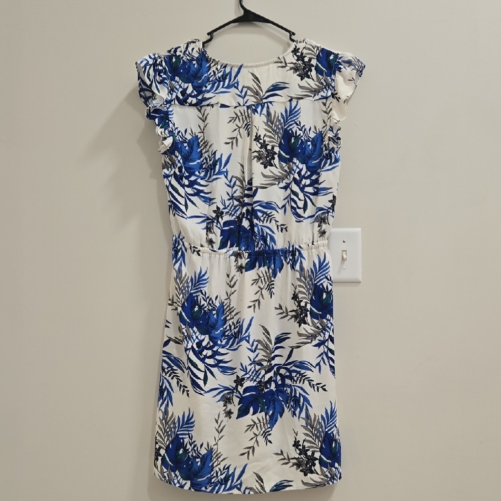 41 Hawthorn Blue and White Leaf Print Dress - Picture 7 of 14